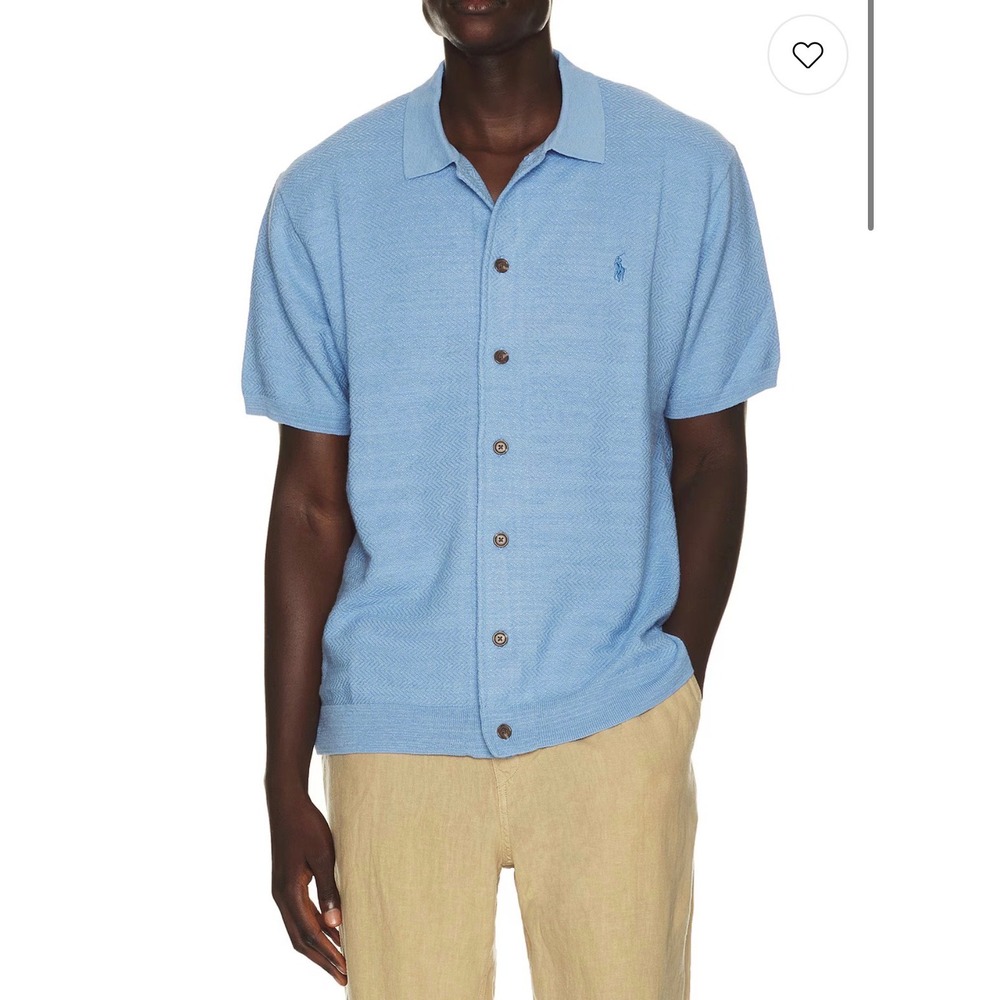 Polo Ralph Lauren Cotton Linen Short Sleeve Cardigan Polo Shirt Bristol Blue L